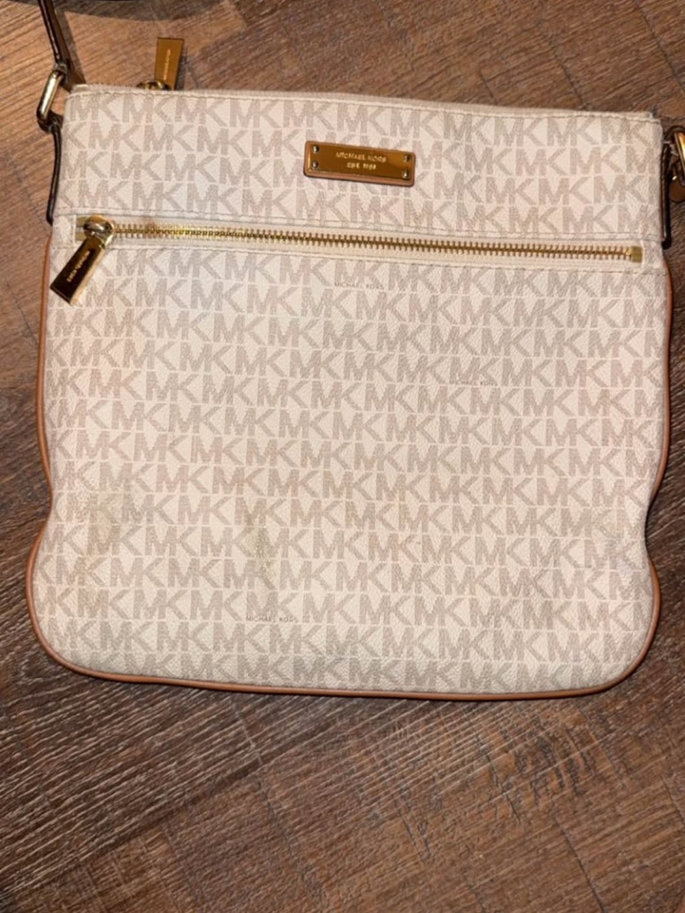 Michael Kors Cream and Brown MK Logo Crossbody Bag